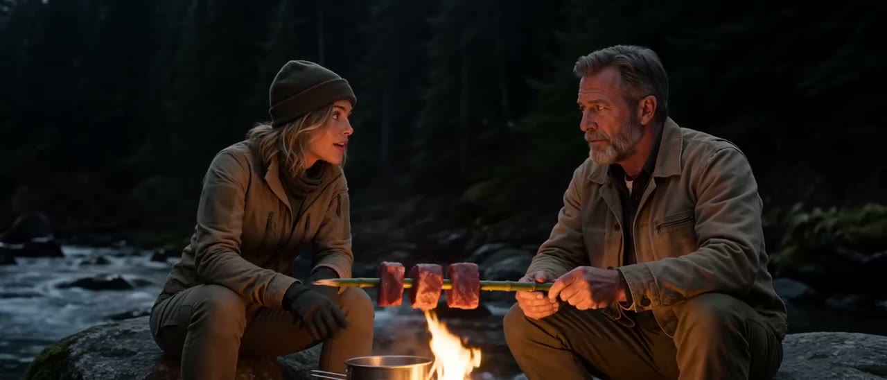Ray and Hope together at the campfire